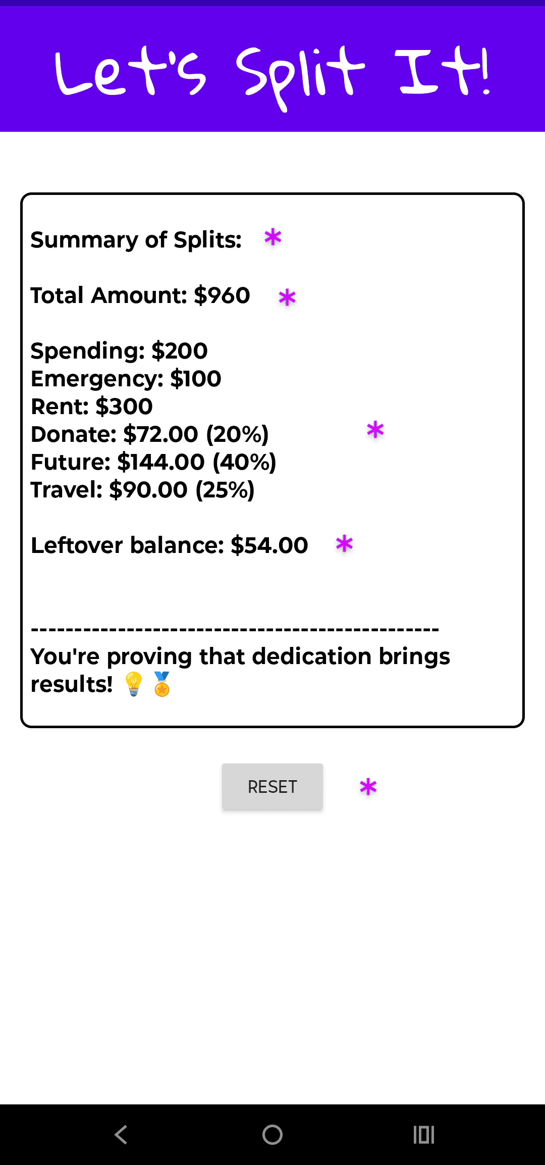 Let's Split It! Summary of Splits steps